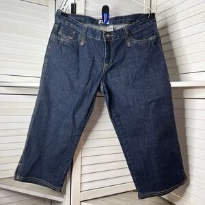 Metro 7 Women's Sz 12 Denim Capri Jeans Dark Wash Embellished‎ Back Pockets NWOT
